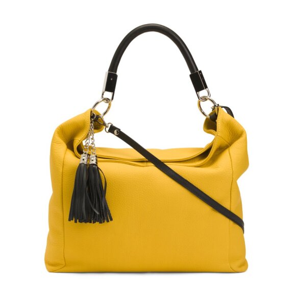 GIANNI CONTI Giallo Made In Italy Leather Large Hobo With Tassel Accents